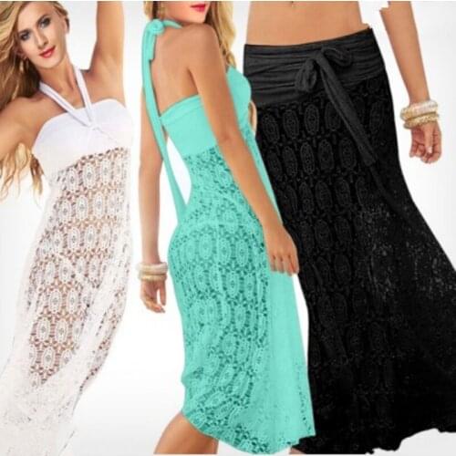 Lace beach skirt wraps the bosom skirt perspective bikini cover skirt vogue hollow-out sexy bud smock can wear 2 kinds of method