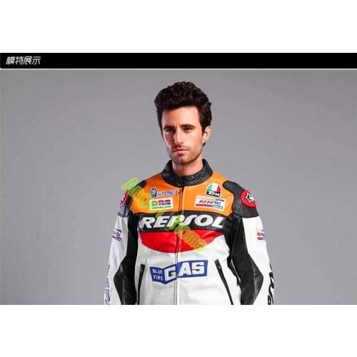 Moto GP REPSOL Racing Leather Jacket colorful good quality VS02 PU leather DUHAN waterproof orange blue size large