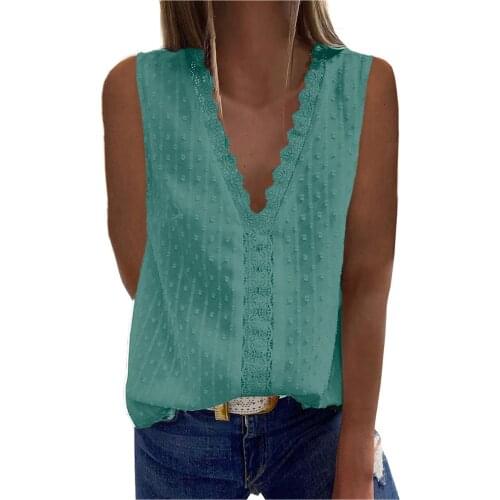 Lace Floral embroidery Tanks Camis Womens Vestes Tops V Neck Casual Sleeveless Solid Color Loose Tee Shirts blusas y camisas