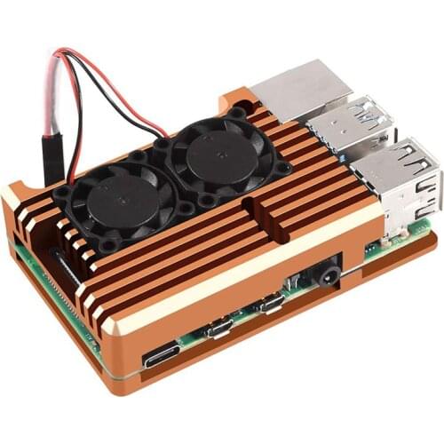Metal Case for Raspberry Pi 4 B, Armor Case with Dual Cooling Fan Aluminium Alloy, Radiation & Rust Protection Gold/Silver/Blue