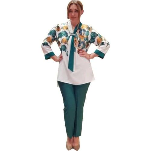 Fashion Flower Print African Clothes For Women 2 Piece Sets Tops Pants Outfits 2021 New Elegant Africa Clothing Office Lady Suit