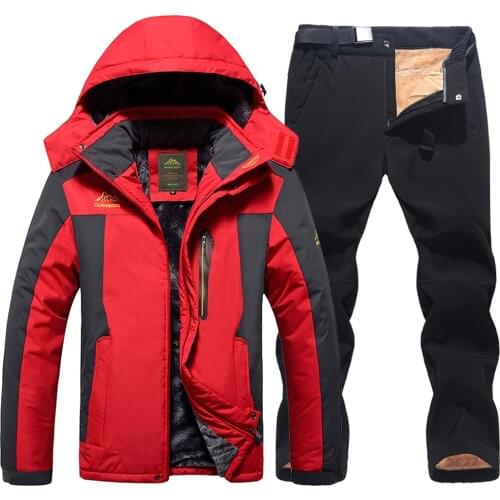 2020 Men Ski Jacket Ski Pants Winter Warm Windproof Waterproof Outdoor Sports Snowboarding Skiing Fleece Coat Trousers Ski Suit