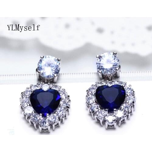 Charming Beautiful Big Blue Stones Dangle Earring Female Jewellery Heart Design Womens Drop Earrings Best Gifts for Wife