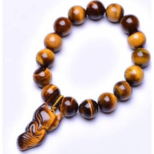 Wholesale JoursNeige Yellow Tiger Eye Natural Stone Bracelet Round Bead Nine Tails Fox Bracelet for Lovers Energy Stone Jewelry