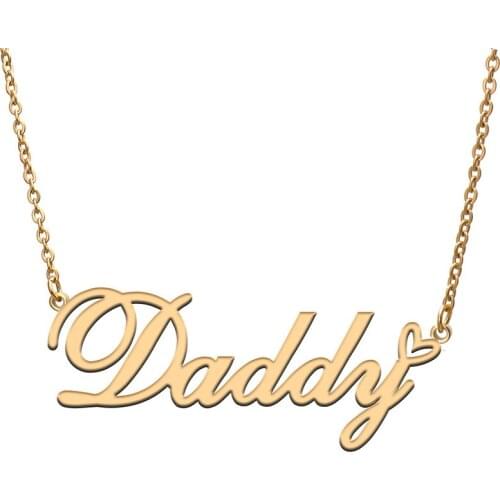 Love Heart Daddy Name Necklace for Women Stainless Steel Gold & Silver Nameplate Pendant Femme Mother Child Girls Gift