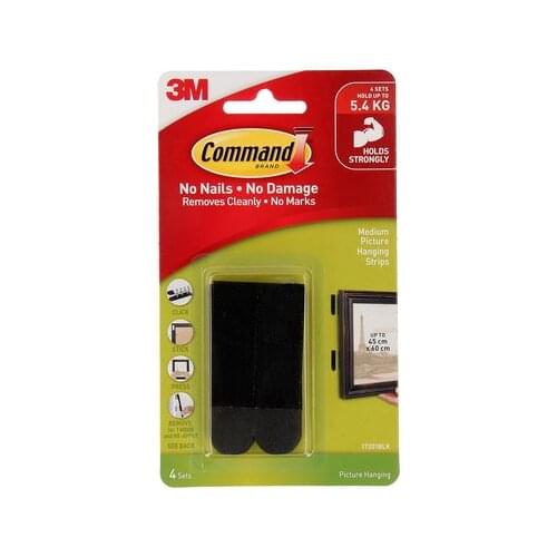 2PKS 3M Command Picture Hanging Strips Black Medium