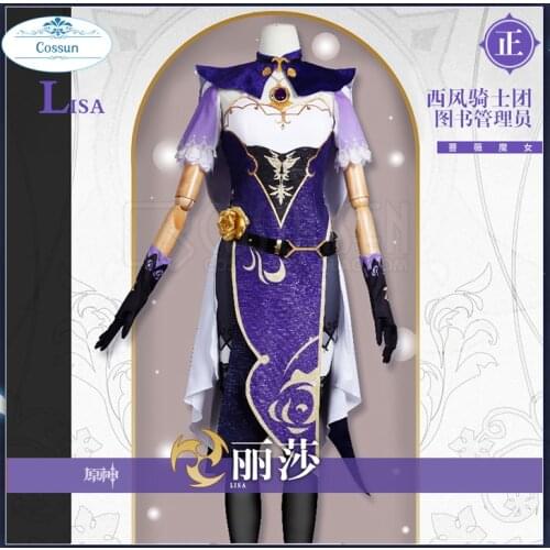 Hot Game Genshin Impact Lisa Cosplay Costume Fashion Purple Combat Uniform Unisex Halloween Party Role Play Clothing Custom-Make