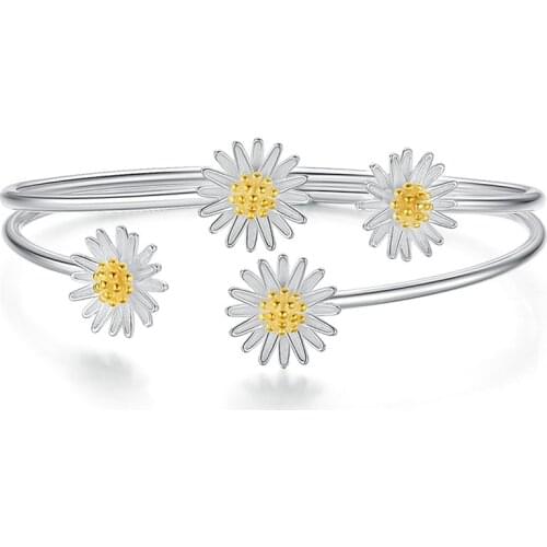 Silver Color Daisy Flower Charm Bracelet & Bangle for Women Elegant Little Sunflower Bracelets Wedding Party Jewelry Браслет