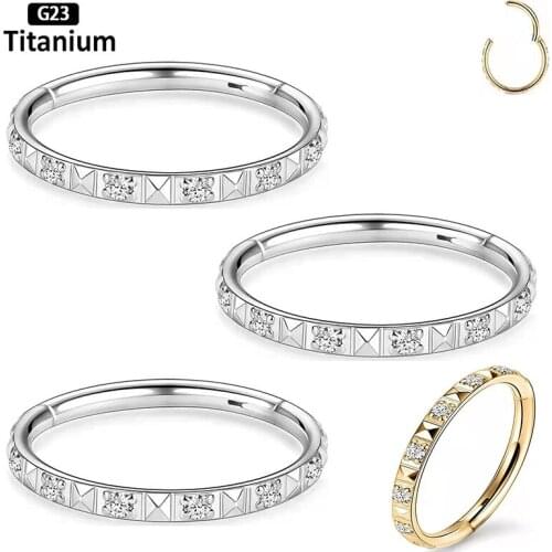 16G F136 Titanium Earrings Hoop CZ Hinged Segment Clicker Nose Ring Nipple Ear Cartilage Tragus Lip Stud Piercing Body Jewelry