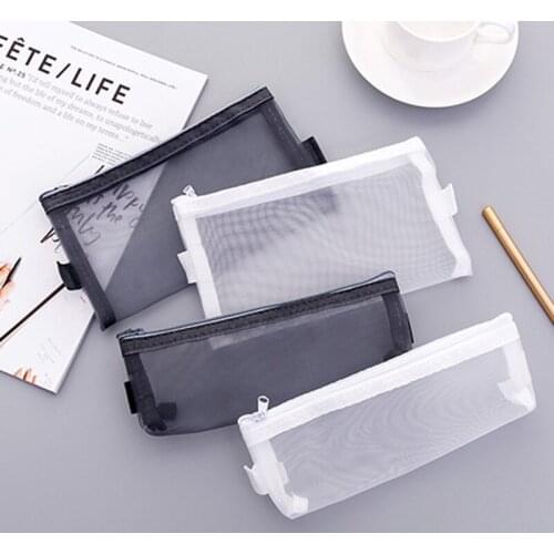 Mesh Pencil Case Fast Access Zipper Pocket Handy Pen Holder Bag Pencil Cases Bags Large Capacity for Makeup Brush Stationery