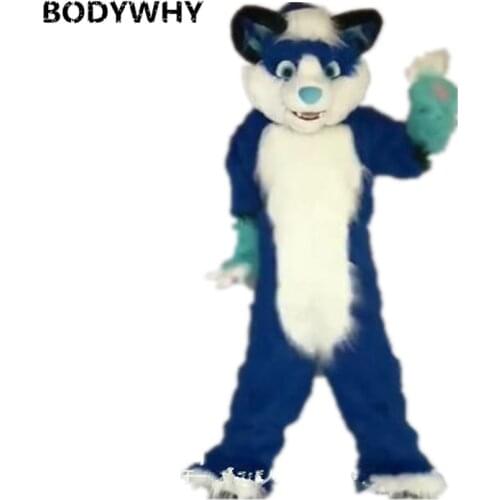 Cute Newly Blue Long Fur Wolf Mascot Costume Fursuit Animal Cosplay Animal Dress Parade Adults