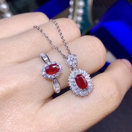 Natural And Real Ruby jewelry set Natural Real Ruby 925 sterling silver 1pc pendant,1pc Ring