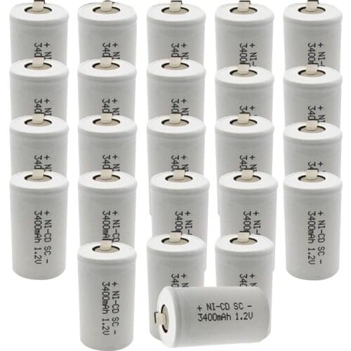 24Pcs SC S C 3400mah Sub C Ni-Cd Rechargeable Battey NiCd SUBC Cells Screwdriver Electric Drill SC Batteries Power Tool