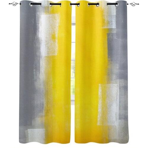 Yellow Gray Abstract Art Texture Blackout Curtains For Bedroom Blinds Drapes Window Curtains For Living Room High Shading