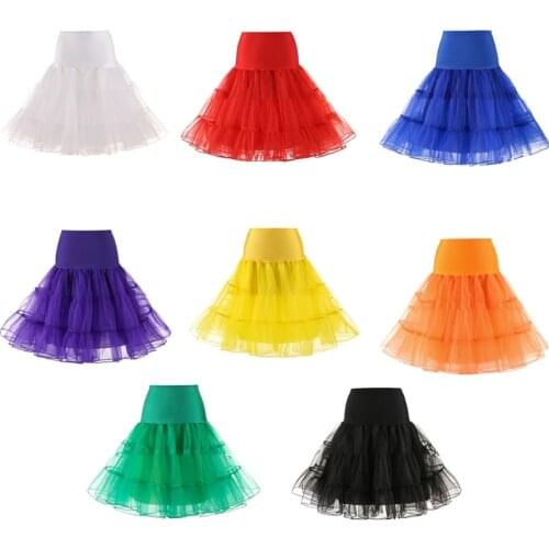 Women 50s Vintage Tulle Petticoat Bright Solid Color Mesh Hoopless Half Slip Underskirt Knee Length High Waist Layered Flared