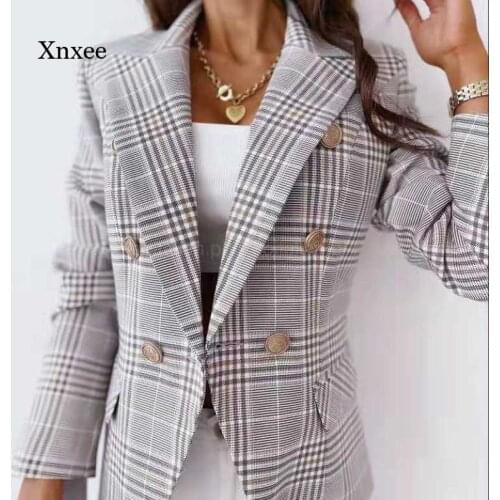 2021 New Plaid Suit Jacket Spring and Autumn Suit Womens Retro Tweed Suit Jacket Office Ladies Chic Slim Suit Jacket