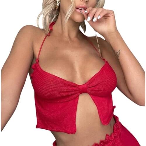Women’s Fashion Solid Color Vest Sexy Lace-up Halter Backless Exposed Navel Slim Fit Camisole