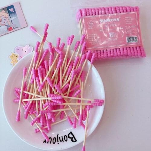 100 Pcs/Pack Pink Double Head Cotton Swab Sticks Female Makeup Remover Cotton Buds Tip For Medical Nose Ears Cleaning Dustproof