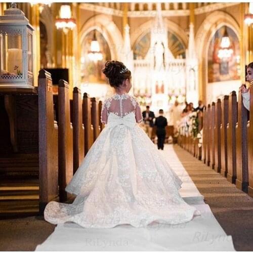 2020 Flower Girls Dresses Long Sleeves Lace Appliques vestidos de noiva Formal Party Gowns For Girls