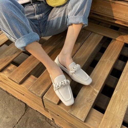 2021 New Spring/Autumn Women Shoes Square Toe Low-Heel Comfortable Flat Shoes Casual Solid Macaron Color Genuine Leather Loafers