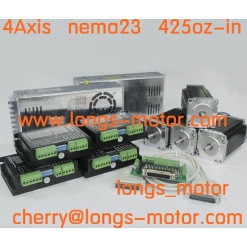 4Axis Nema 23 stepper motor 425 oz DUAL SHAFT & stepper motor Driver DM542A 128Micro CNC Router Plasma Cut LONGS MOTOR