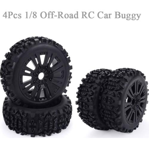 4pcs 17mm Hub Wheel Rim & Tires Tyre for 1/8 Off-Road RC Car Buggy KYOSHO HPI LOSI HSP GT2 Redcat Axial Traxxas