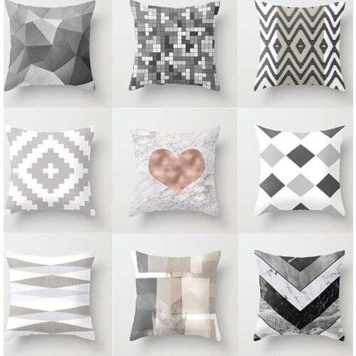 45*45cm Grey Pillow Case Geometric Print Decorative Sofa Cushion Cover For Living Room Polyester Pillow Cover Home Decoration