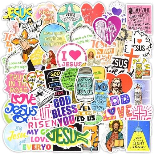 50PCS Jesus Christian Stickers Faith Wisdom Words God Bless You Blessing Gift Scrapbook Guitar Laptop Computer Decals Sticker F3