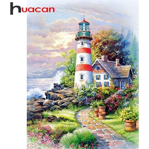 Huacan Diamond Painting Scenic Cross Stitch Full Square Round Diy 5d Diamond Embroidery Picture Rhinestone Art