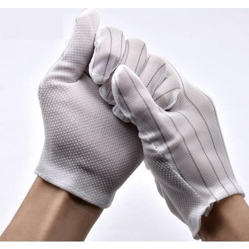 Anti-static gloves five-finger stripe dispensing non-slip gloves anti-static working gloves electronics factory skid free dot