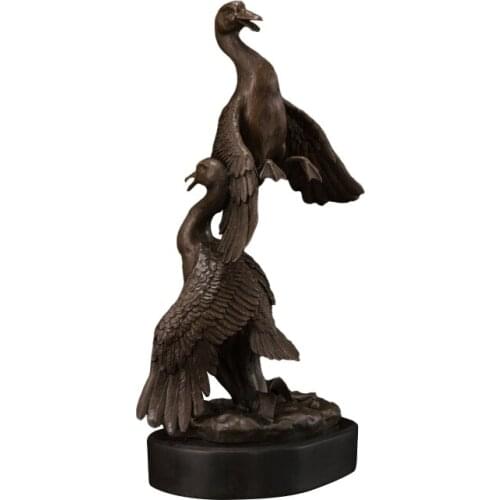 ArtsHom DW-089 Bronze Animal Art Decor Two Flying Birds Statue Sculpture Flying Swan Figurines For Desk Decoration