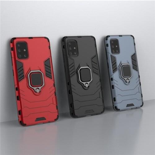 For Samsung Galaxy A71 Case Armor Hard PC Cover Metal Ring Holder Phone Case For Samsung A 71 Cover Shockproof Reinforced Bumper