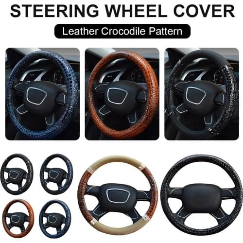 15" Steering Wheel Cover Leather Crocodile Pattern 38cm Anti-Slip Wear-Resistant Cover Car Styling Car Interior Accessories