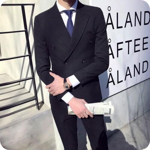 Black Men Suits Wedding Suits Groom Wear Double Breasted Custom Tuxedo Best Man Blazer Prom Slim Fit Formal 2piece Costume Homme