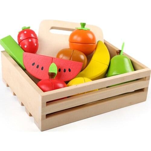 Wooden Kitchen Toys Simulation Pretend Play Magnetic Cutting Fruit Vegetables Learning Educational Montessori Toy For Children