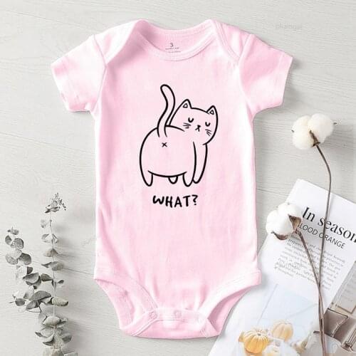 Kids Outfits Cute Cat What Printed Newborn Baby Onesie Boy Romper Boutique Clothing Jumpsuit for Toddler Ropa De Recien Nacido