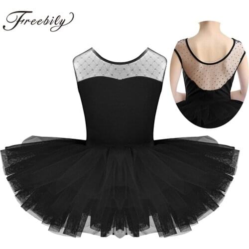 Child Ballet Tutu Dress Stretch Mesh Splice U-shaped Back Girls Gymnastics Leotard Ballerina Party Costume Kids Stage Dance Wear