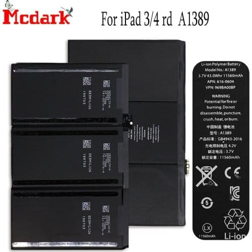 For iPad 3/4 rd A1389 Laptop Batteries Replacement 11560mAh Back Up Bateria For iPad 3/4 rd A1403 A1416 A1430 A1433 A1459 A1460