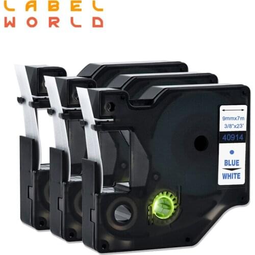 Label World 40914 label tape blue on white ribbon Compatible for Dymo D1 printer 40914 9mm label tape 3PACK