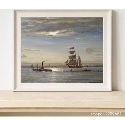 Cotton no frame classical sea ship clouds landscape canvas printings oil painting printed on cotton wall art decoration picture