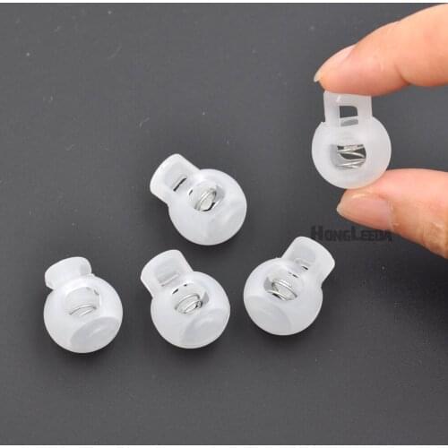 K-003 80 pcs / lot transparent plastic round ball cord lock end toggles spring clip stoppers for 6-7mm bungee shock cord