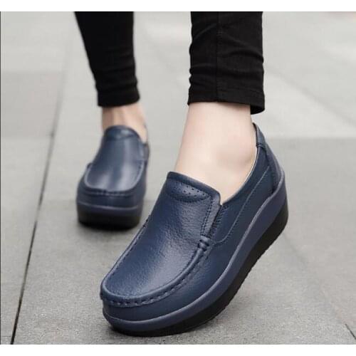 Spring Womens leather shoes Platform Shoes Casual Shoes Breathable Wedge Sneakers white Black Trainers Knitting Shoes Large siz