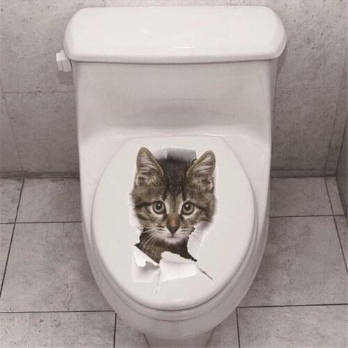 1 PCS Cute 3D Kitten Toilet Sticker Cat On The Wall Kitchen Refrigerator Stickers For Living Room Bedroom Home Decor 22*30cm