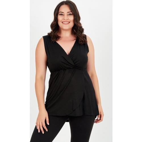 New Season Fashion Plus Size Elastic Belt Sleveeless Blouse Natural Viscose Soft Elastic Fabric