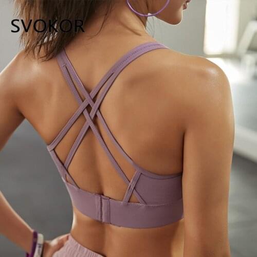 SVOKOR Shockproof Cross Straps Bra Running Gym Clothing Women Push Up Workout Fitness Tank Tops Athletic Gym Vests Female Solid