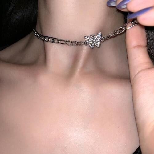 Silver Color Butterfly Pendant Necklace Female Shiny Crystal Clavicle Chain Fashion New Design Jewelry Party Gift