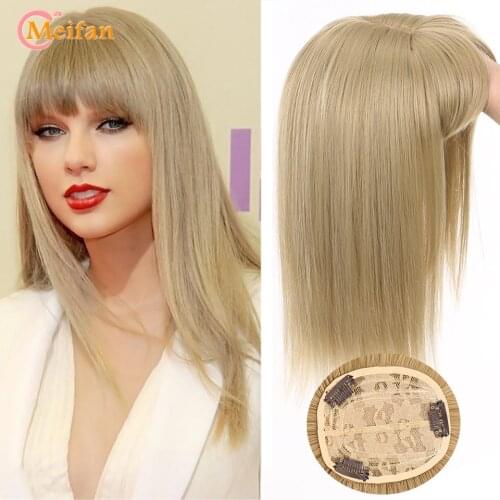 MEIFAN Synthetic Top Hair Pieces with Bang Half Head Cover White Hair Stright Natural Fluffy Invisible Replacement Fake Hair