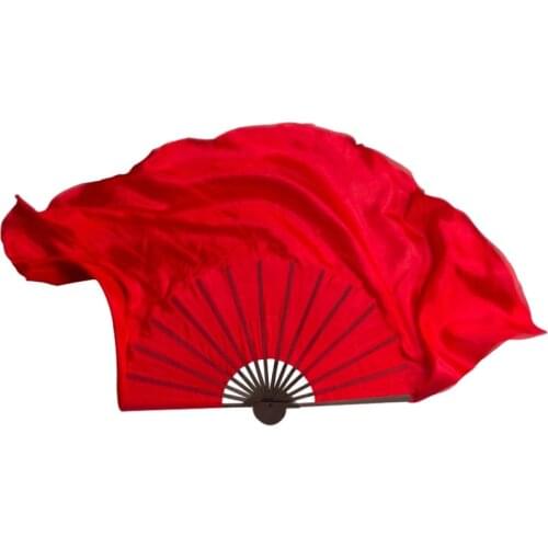 Special Black Rib Bamboo Dance Fan Real Silk Belly Dancing Fan Veil Half Circle Extra Long Show Pros 24"-34" Red