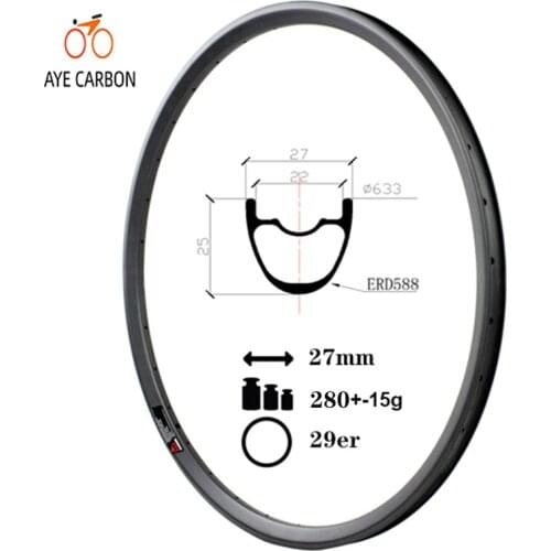 Super light tubeless ready and hookless 29inch MTB carbon fiber bicycle rims 27mm wide 25mm deep carbon mountain bike rim for XC