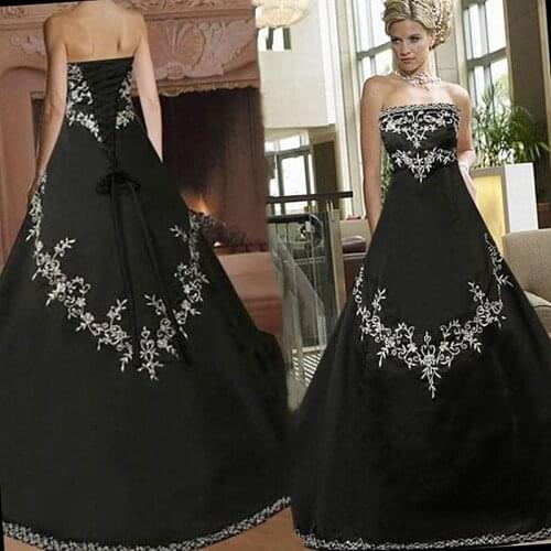 Vintage Strapless Black Gothic Wedding Dresses A Line 2021 Plus Size Lace-up Corset Country Long Wedding Gowns Bridal Dress New